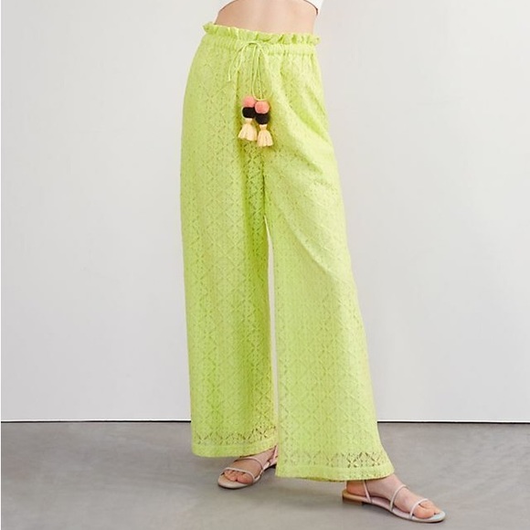 Anthropologie Ollari Lace Overlay Wide Leg Tasseled Trouser Pants S NWOT Z279-5